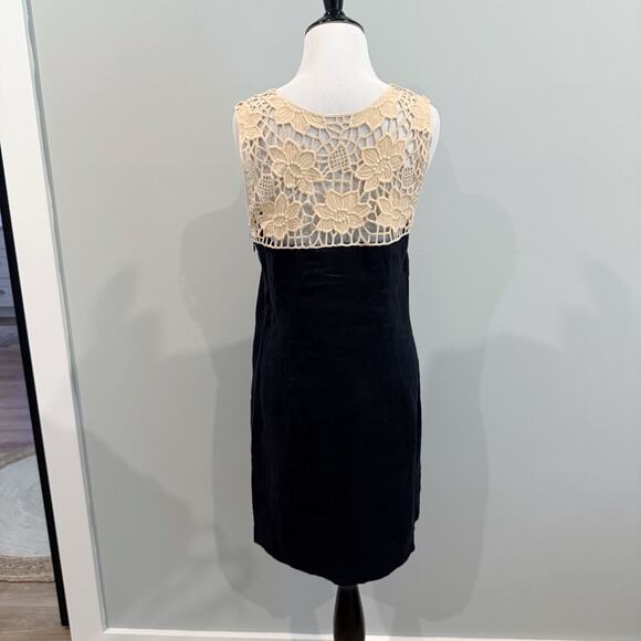 Ann Taylor Loft 100% Linen Dress Size 6 Boho Crochet Lace Black Classy Sundress - Picture 7 of 16